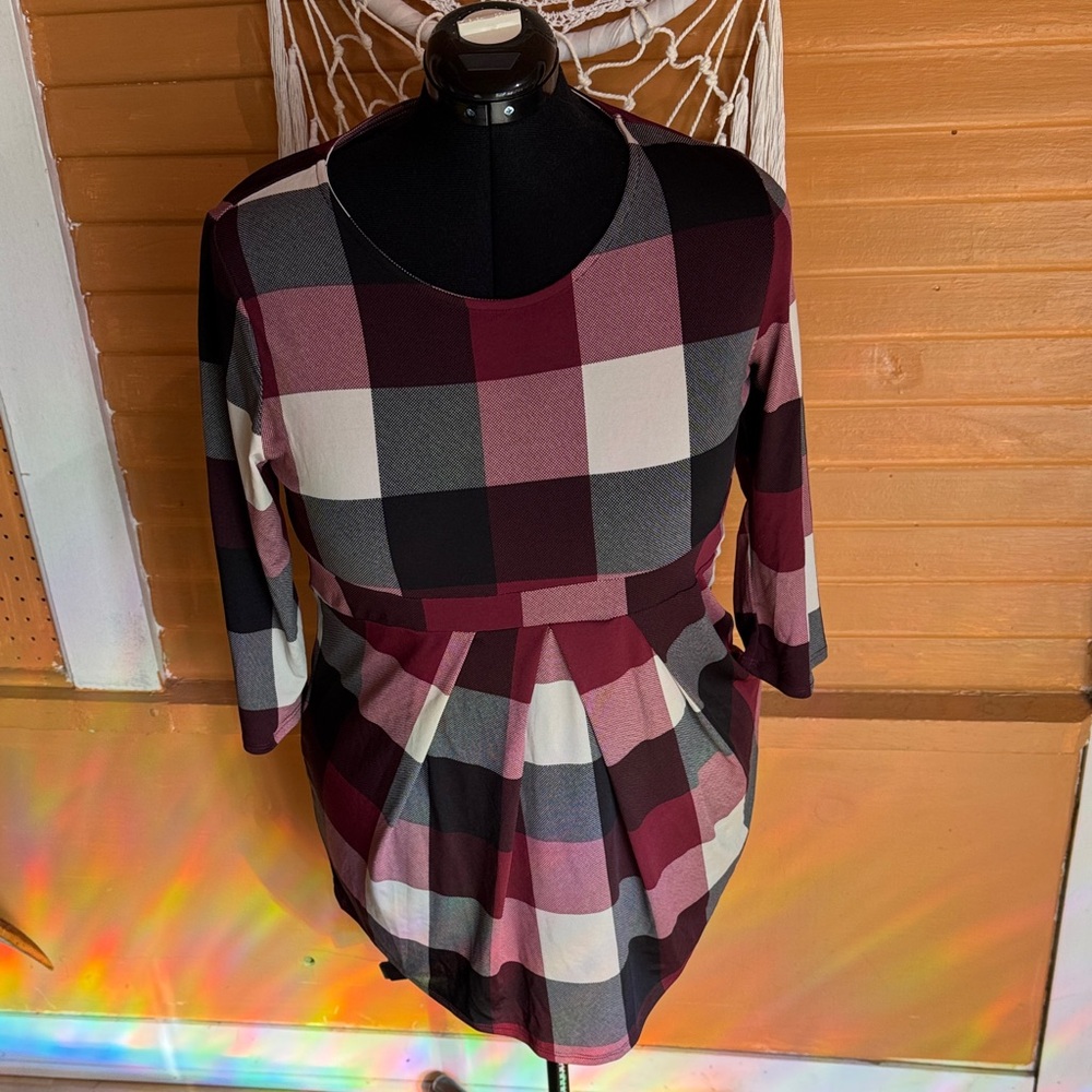 Plaid Women's Maternity Top - Black, Red, White